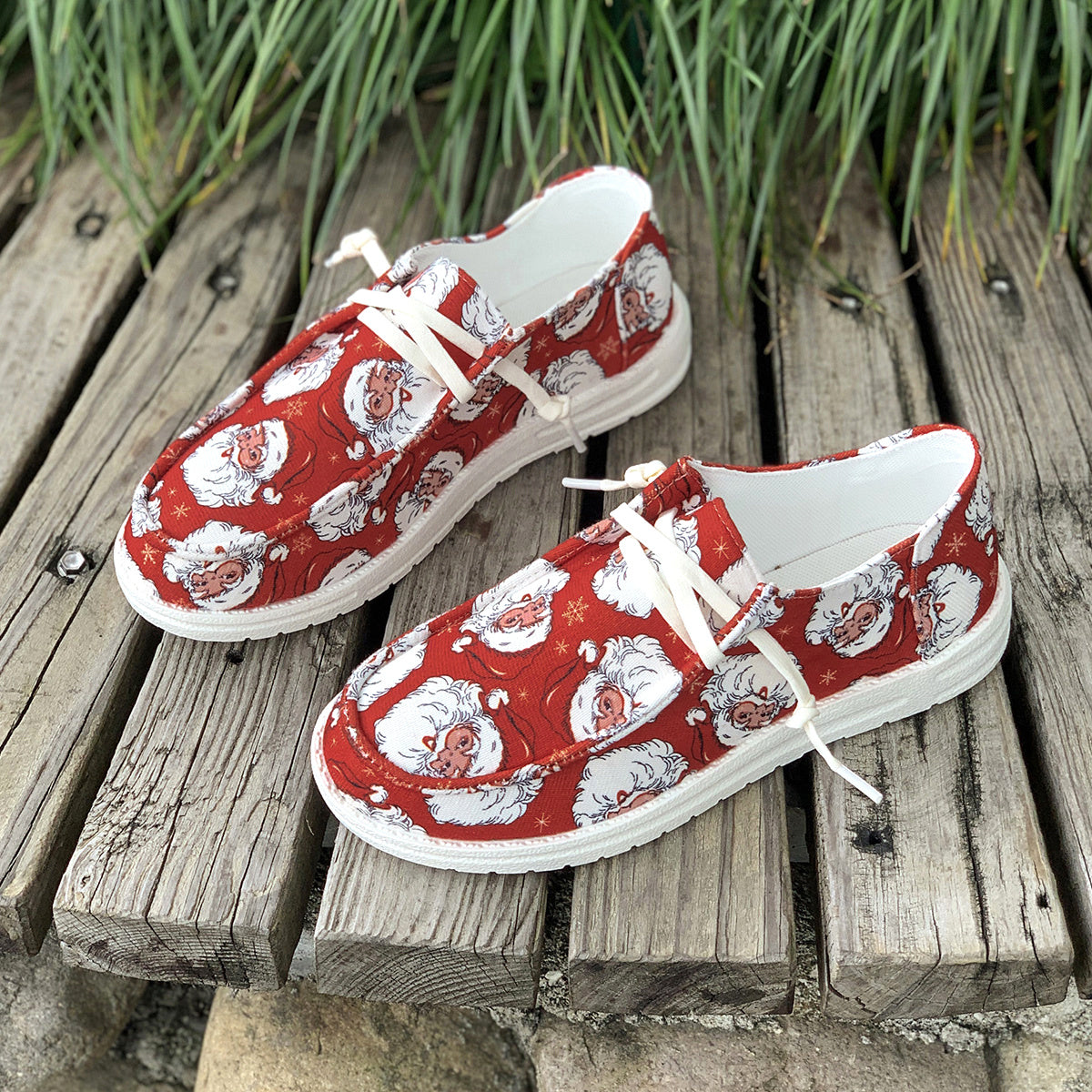 Women's Santa Claus Print Canvas Shoes, Casual Lace Up Outdoor Shoes, Lightweight Low Top Christmas  Sneakers