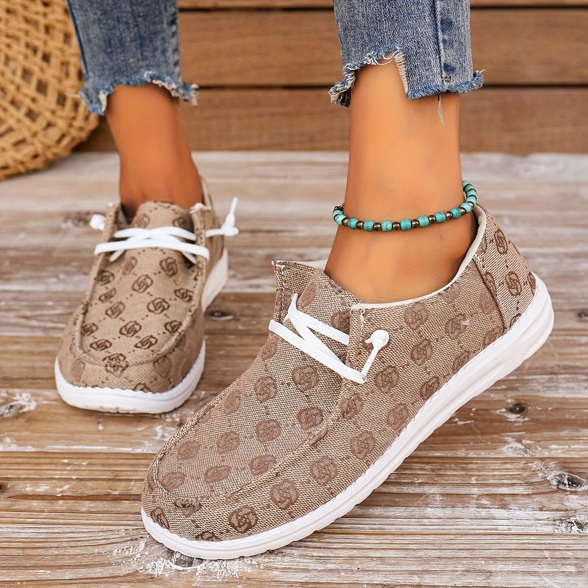 Women's Flower Pattern Canvas Shoes, Fashion Round Toe Slip On Flat Loafers, Casual Low Top Shoes